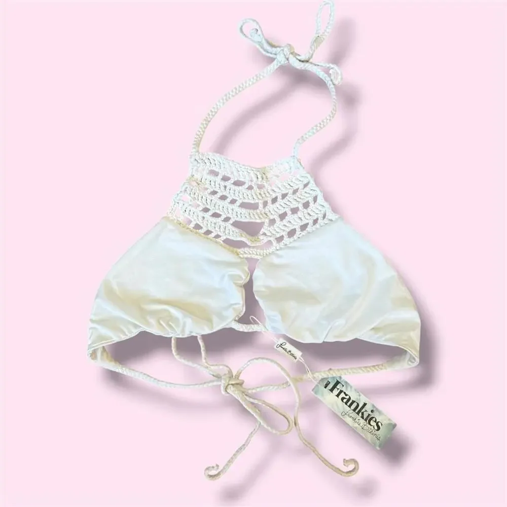 Frankies Bikinis white crochet mimi bikini top Size M